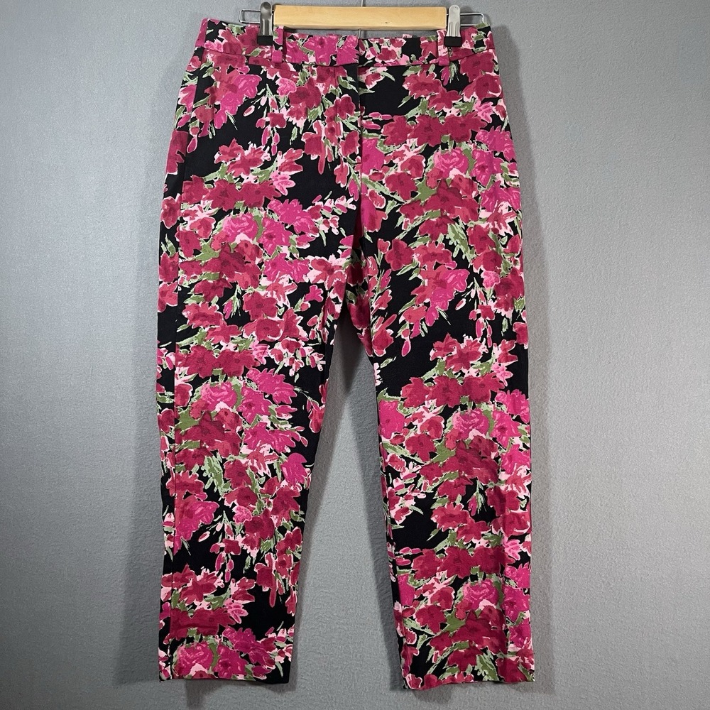 Talbots Ankle Pants Womens Heritage Size 6 Curvy Black Floral Denim Pink Black